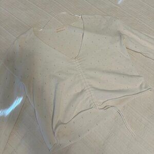 Urban Outfitters Ivory Long Sleeve Pointelle Knit Crop Top